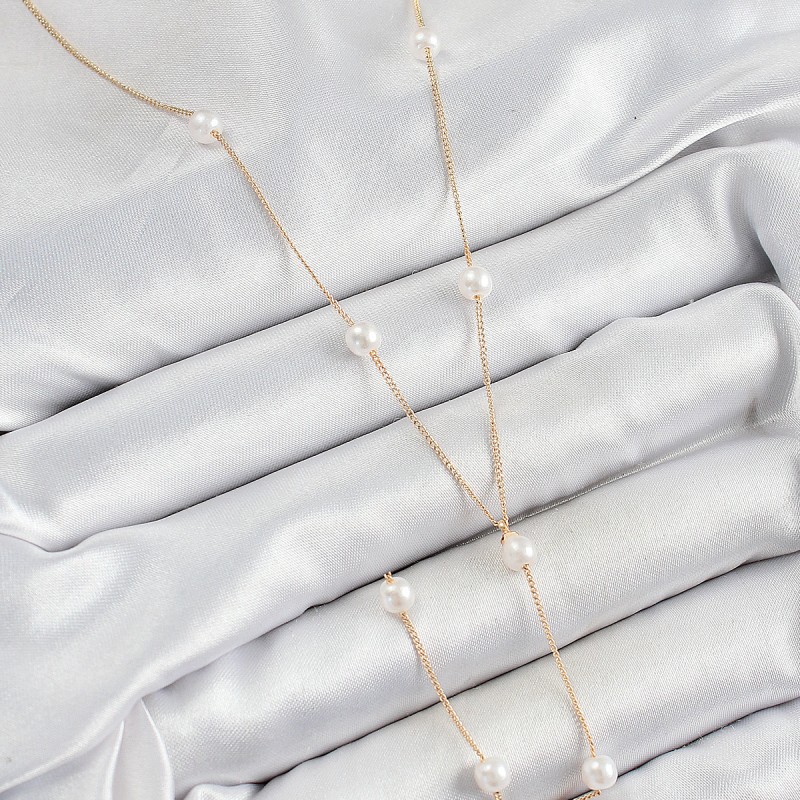 Pirinç İnci Figürlü Y Model Gold Renk Kadın Kolye