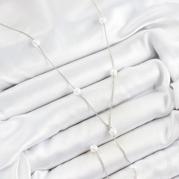 Pirinç İnci Figürlü Y Model Gümüş Renk Kadın Kolye