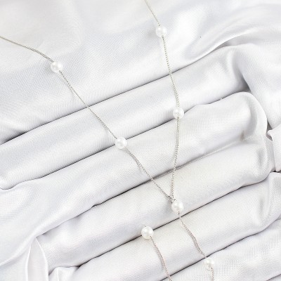 Pirinç İnci Figürlü Y Model Gümüş Renk Kadın Kolye