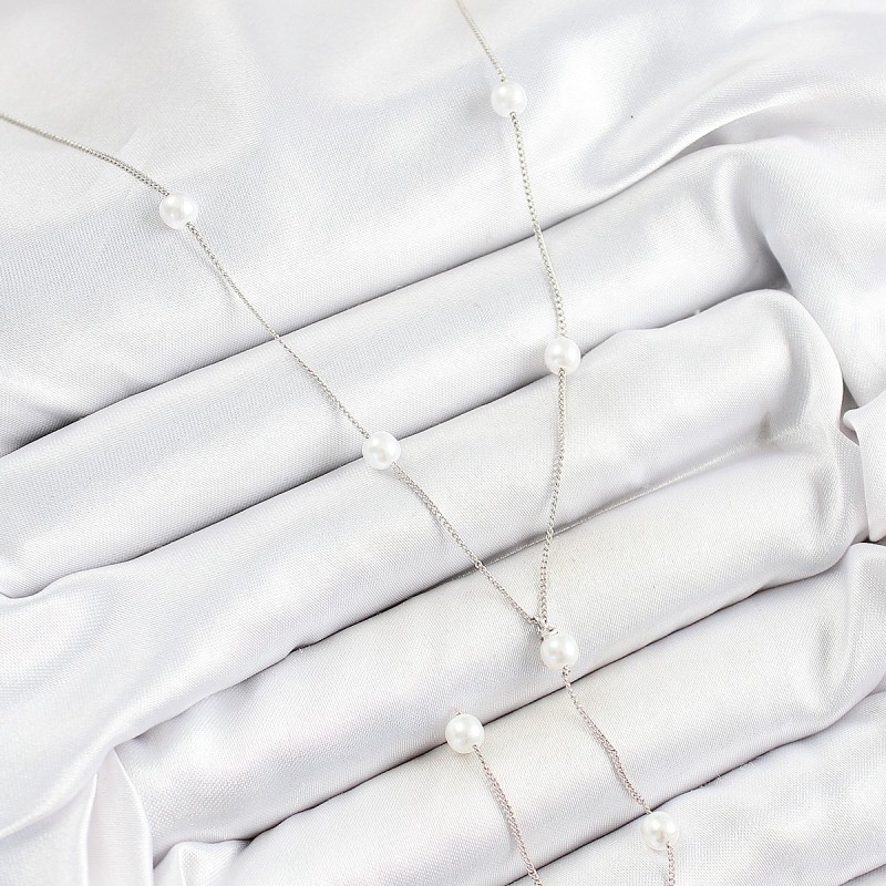 Pirinç İnci Figürlü Y Model Gümüş Renk Kadın Kolye