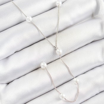 Pirinç İnci Figürlü Y Model Gümüş Renk Kadın Kolye