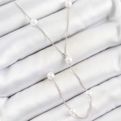 Pirinç İnci Figürlü Y Model Gümüş Renk Kadın Kolye