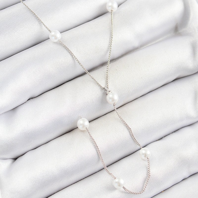 Pirinç İnci Figürlü Y Model Gümüş Renk Kadın Kolye