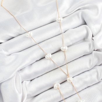 Pirinç İncili Kalp Figürlü Y Model Gold Renk Kadın Kolye