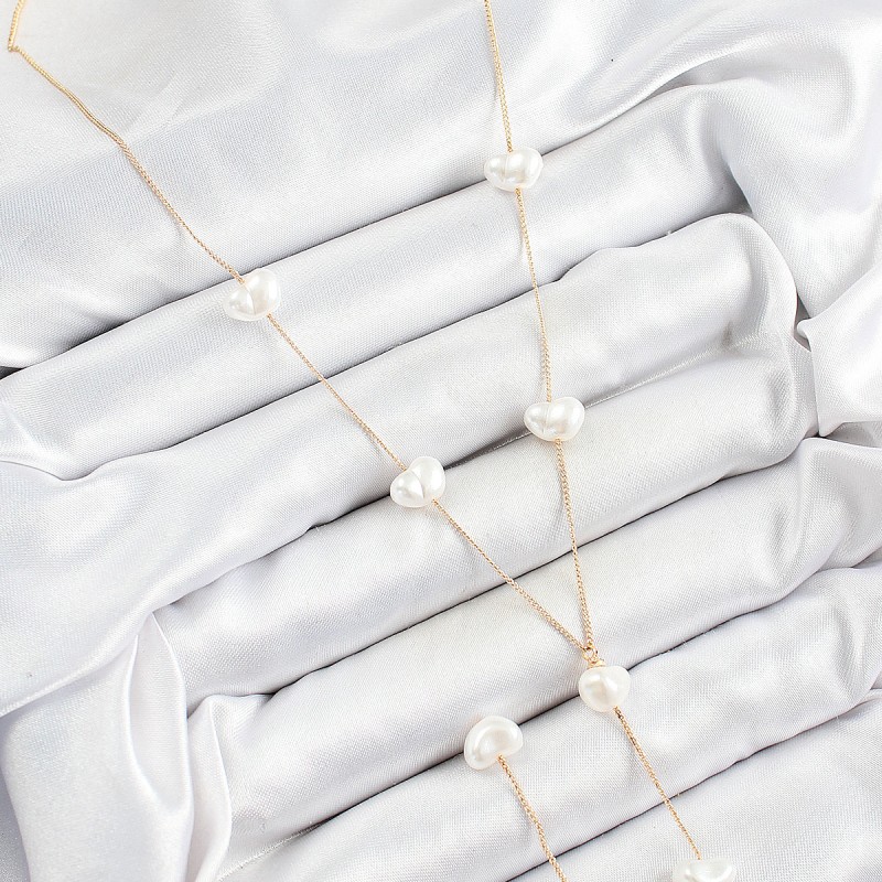 Pirinç İncili Kalp Figürlü Y Model Gold Renk Kadın Kolye