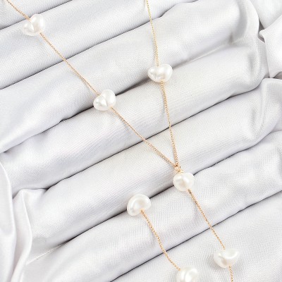 Pirinç İncili Kalp Figürlü Y Model Gold Renk Kadın Kolye