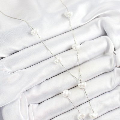 Pirinç İncili Kalp Figürlü Y Model Gümüş Renk Kadın Kolye