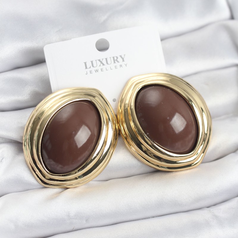 Pirinç Kahverengi Badem Model Vintage Gold Kadın Küpe