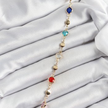 Pirinç Karışık Renk Zirkon Taşlı Gold Kadın Bileklik