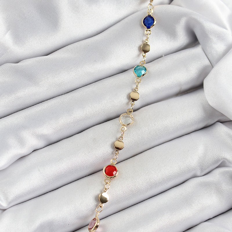 Pirinç Karışık Renk Zirkon Taşlı Gold Kadın Bileklik