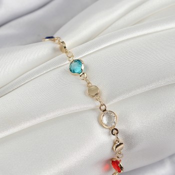 Pirinç Karışık Renk Zirkon Taşlı Gold Kadın Bileklik