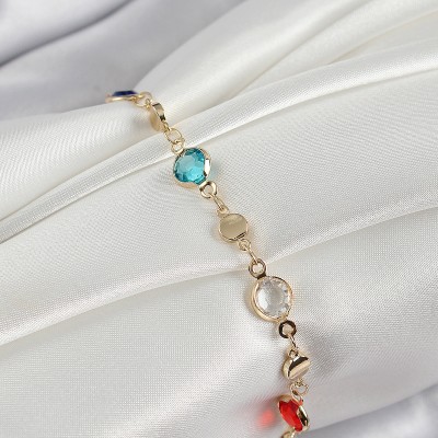 Pirinç Karışık Renk Zirkon Taşlı Gold Kadın Bileklik