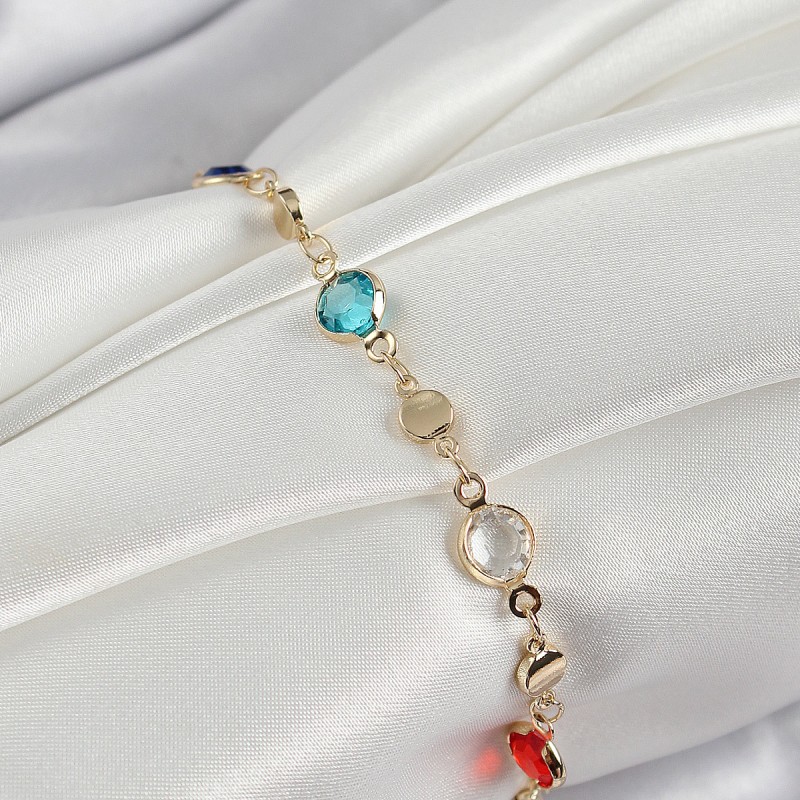 Pirinç Karışık Renk Zirkon Taşlı Gold Kadın Bileklik