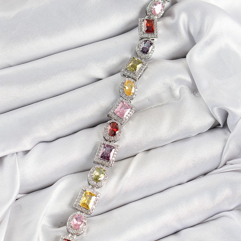 Pirinç Karışık Zirkon Taşlı Baget Model Gümüş Renk VIP Seri Kadın Bileklik