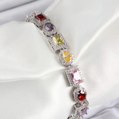 Pirinç Karışık Zirkon Taşlı Baget Model Gümüş Renk VIP Seri Kadın Bileklik