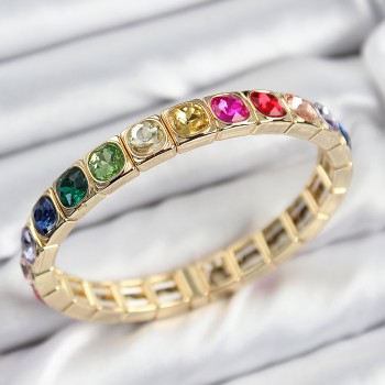 Pirinç Karışık Zirkon Taşlı Kare Model Gold Renk Lastikli Kadın Bileklik