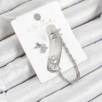 Pirinç Kelebek Figürlü Zirkon Taşlı Gümüş Renk 3'lü Kıkırdak Kadın Küpe Set