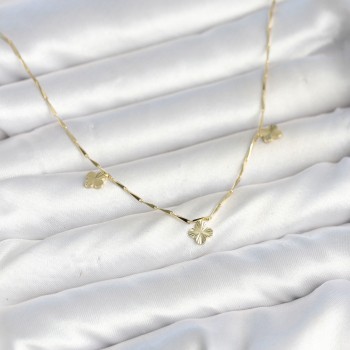 Pirinç Minimal Gold Renk Yonca Model Kadın Kolye