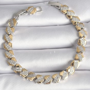 Pirinç Mix Renk Kalp Model Zirkon Taşlı VIP Seri Kadın Bileklik