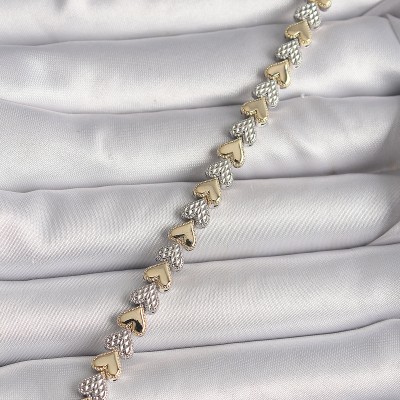 Pirinç Mix Renk Zirkon Taşlı Kalp Model VIP Seri Kadın Bileklik