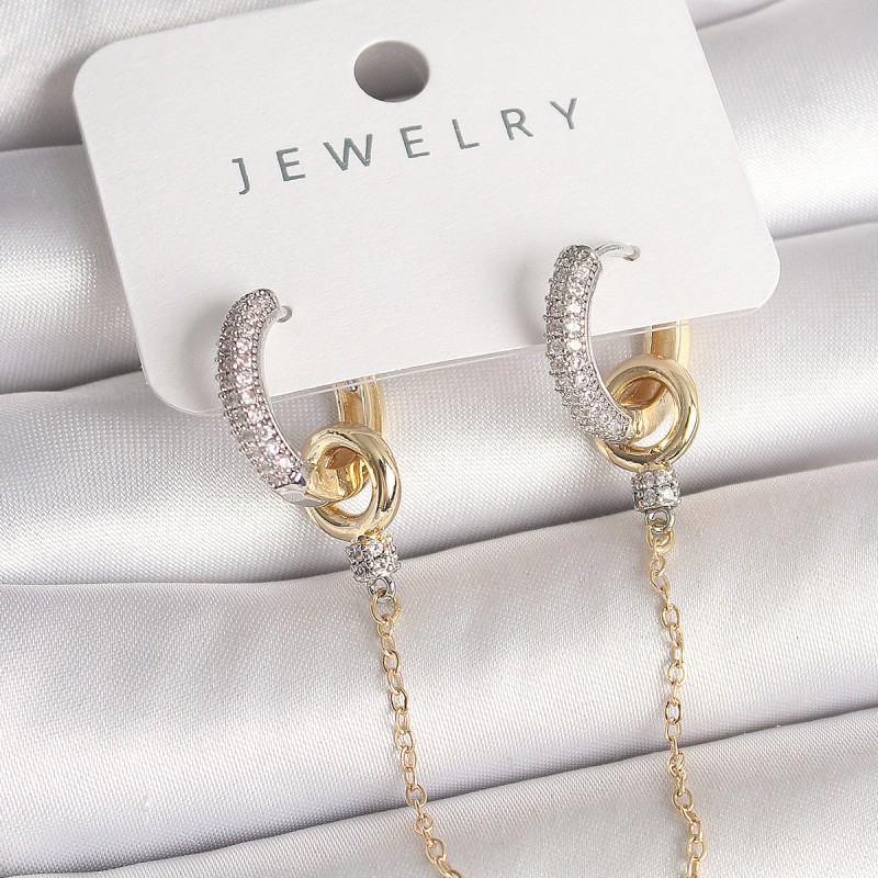 Pirinç Mix Renk Zirkon Taşlı Sallantı Zincir Model Kadın Küpe