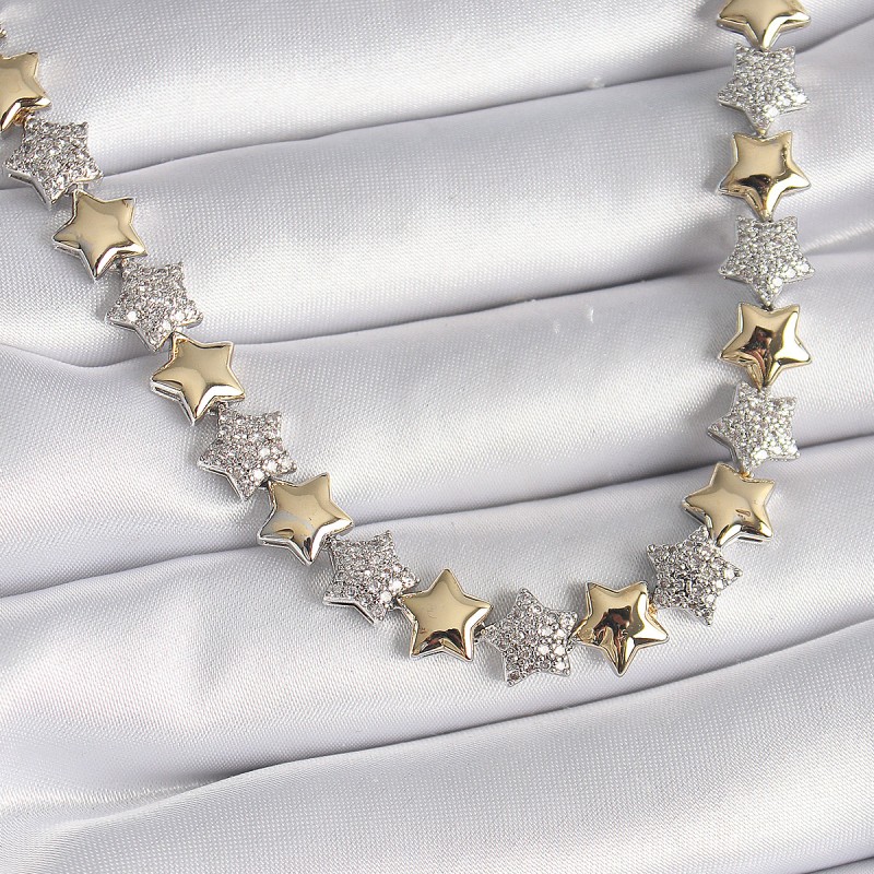 Pirinç Mix Renk Zirkon Taşlı Yıldız Model VIP Exclusive Seri Kadın Kolye