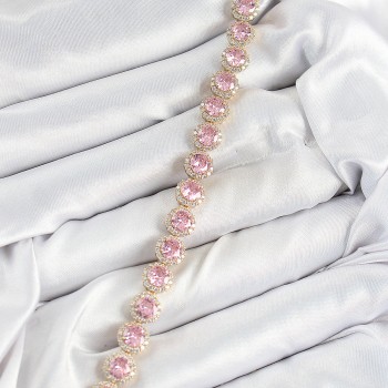 Pirinç Pembe Zirkon Taşlı Daire Baget Model Gold Renk VIP Seri Kadın Bileklik