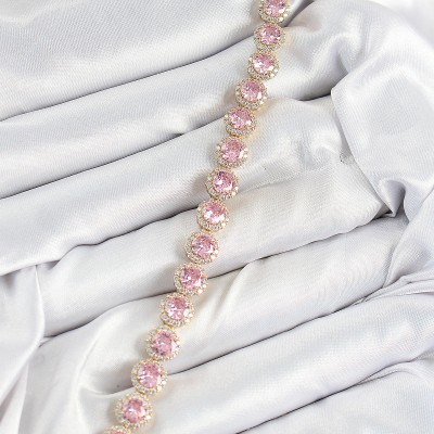 Pirinç Pembe Zirkon Taşlı Daire Baget Model Gold Renk VIP Seri Kadın Bileklik