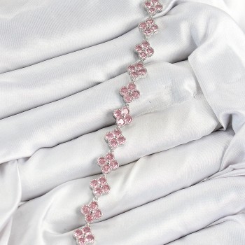 Pirinç Pembe Zirkon Taşlı Yonca Model Gümüş Renk VIP Seri Kadın Bileklik