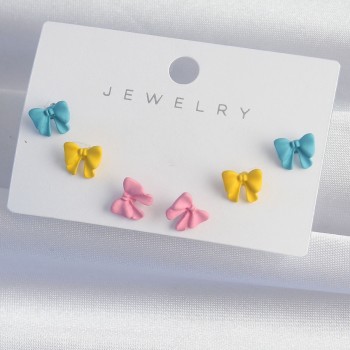 Pirinç Rengarenk Mineli Minimal Fiyonk Küpe Seti