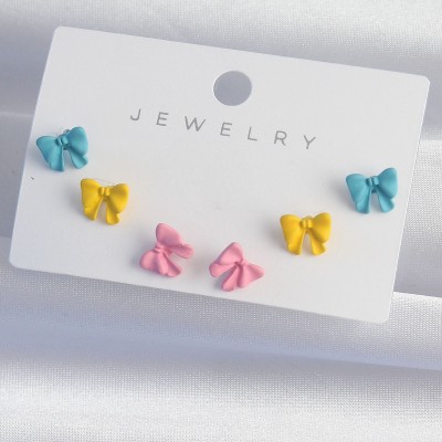 Pirinç Rengarenk Mineli Minimal Fiyonk Küpe Seti