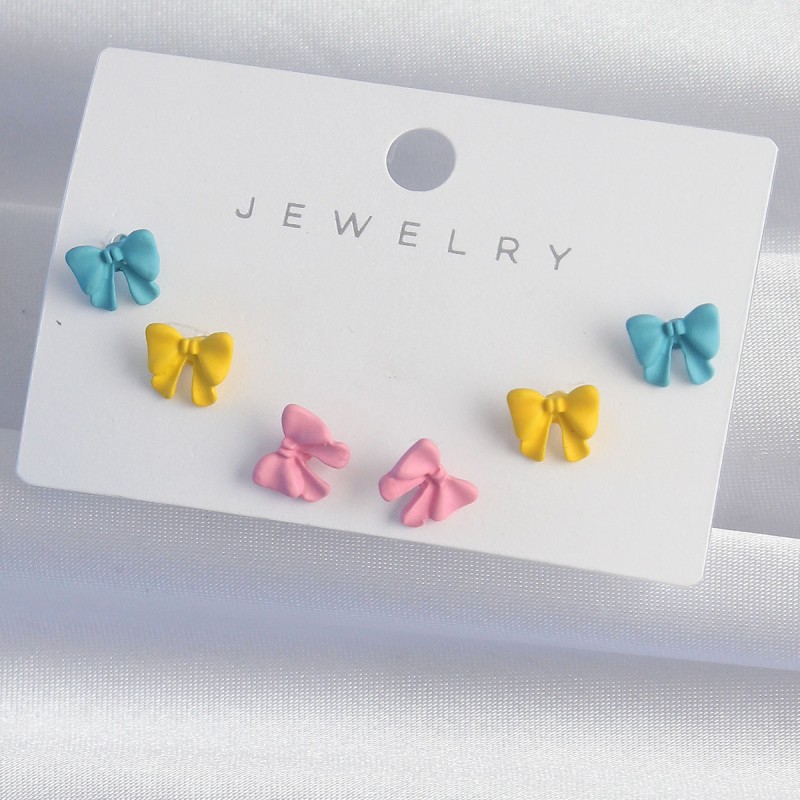 Pirinç Rengarenk Mineli Minimal Fiyonk Küpe Seti