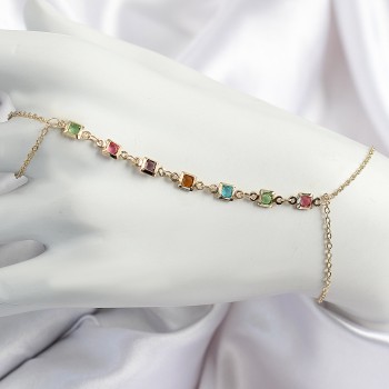 Pirinç Renkli Kare Zirkon Taşlı Y Model Gold Renk Kadın Şahmeran