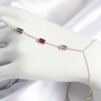 Pirinç Renkli Zirkon Taşlı Dikdörtgen Model Gold Renk Kadın Şahmeran