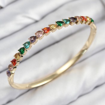 Pirinç Renkli Zirkon Taşlı Kalp Model Gold Renk Kadın Kelepçe