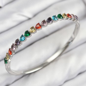 Pirinç Renkli Zirkon Taşlı Kalp Model Gümüş Renk Kadın Kelepçe