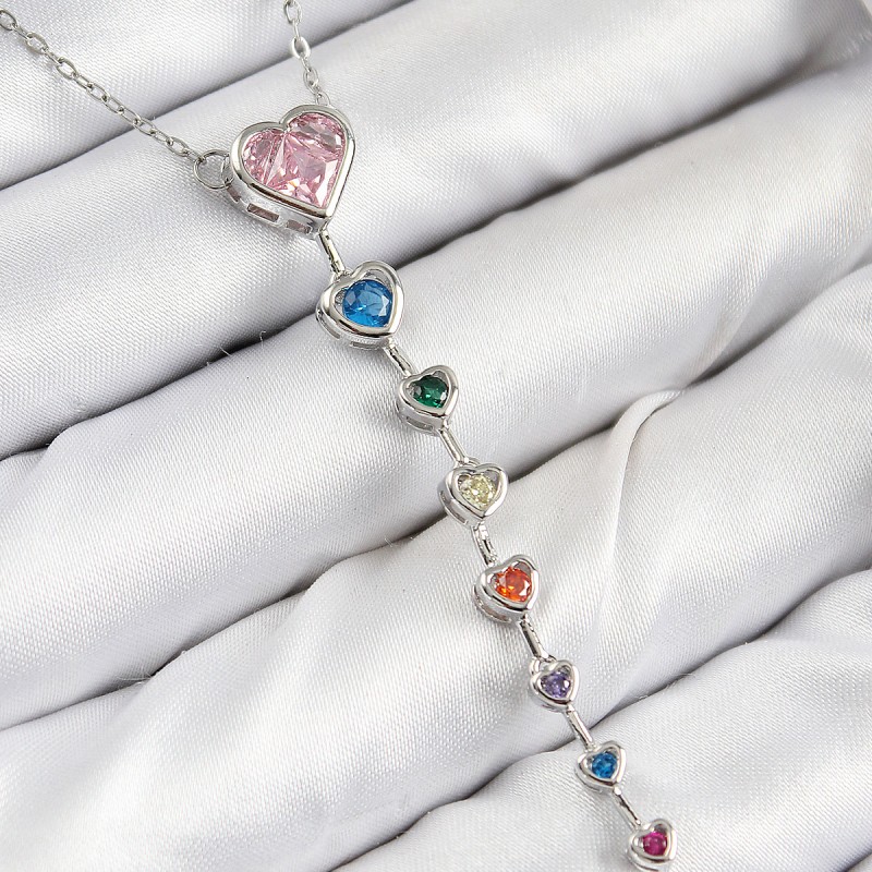 Pirinç Renkli Zirkon Taşlı Kalp Model Gümüş Renk Kadın Y Kolye