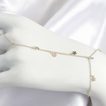 Pirinç Renkli Zirkon Taşlı Sallantılı Yıldızlı Model Gold Renk Kadın Şahmeran