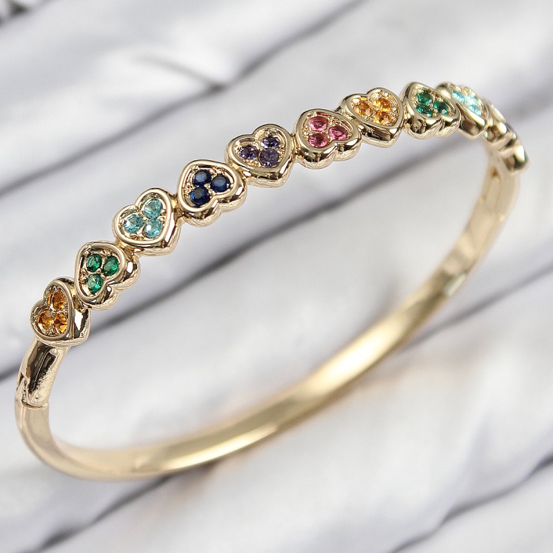 Pirinç Renkli Zirkon Taşlı Sıralı Kalp Model Gold Renk Kadın Kelepçe