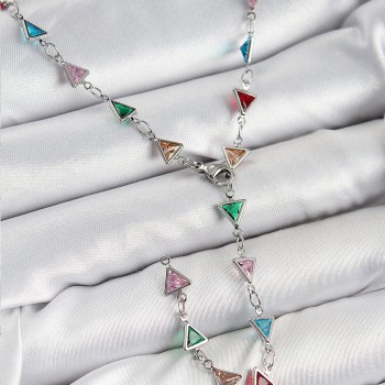 Pirinç Renkli Zirkon Taşlı Üçgen Model Gümüş Renk Kadın Y Kolye