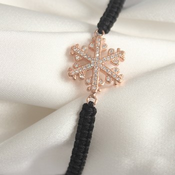 Pirinç Rose Renk Zirkon Taşlı Kar Tanesi Figür Makrome Asansörlü Model Kadın Bileklik