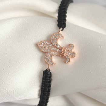 Pirinç Rose Renk Zirkon Taşlı Zambak Model Asansörlü Makrome Kadın Bileklik