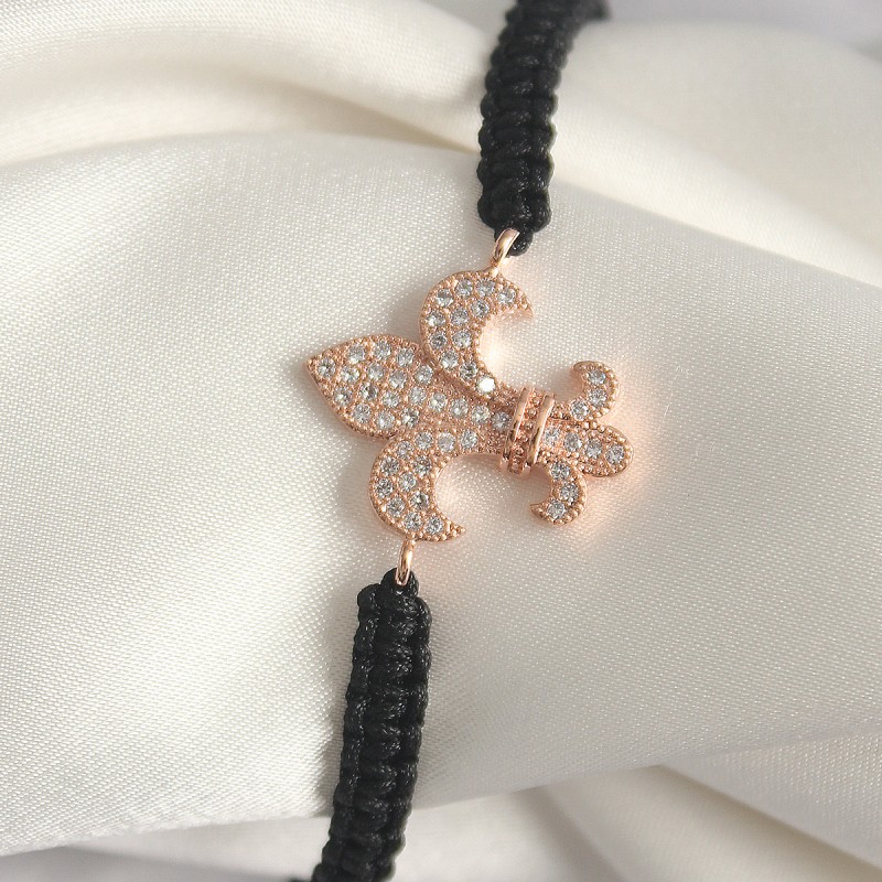 Pirinç Rose Renk Zirkon Taşlı Zambak Model Asansörlü Makrome Kadın Bileklik