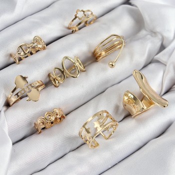 Pirinç Sarmal Ve Yıldız Model Gold Renk Kadın Yüzük Kombin Set