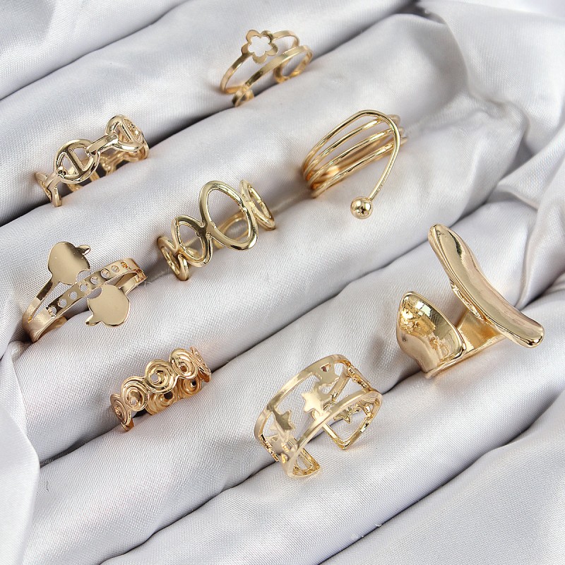 Pirinç Sarmal Ve Yıldız Model Gold Renk Kadın Yüzük Kombin Set