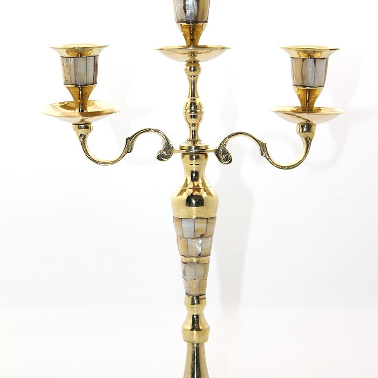 Pirinç Sedefli 3'lü Şamdan Model 1 