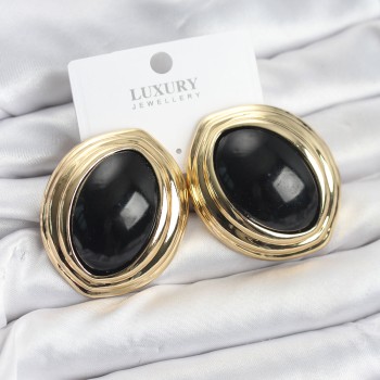 Pirinç Siyah Badem Model Vintage Gold Kadın Küpe