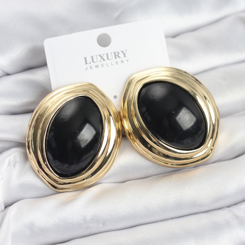 Pirinç Siyah Badem Model Vintage Gold Kadın Küpe