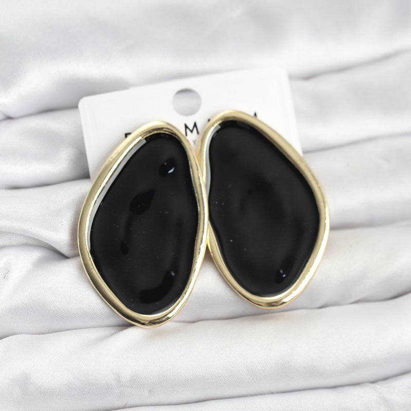 Pirinç Siyah Mineli Damla Model Vintage Plaka Kadın Küpe