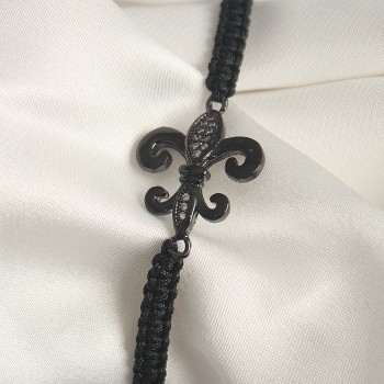 Pirinç Siyah Renk Zirkon Taş İşlemeli Zambak Figür Asansörlü Makrome Model Kadın Bileklik